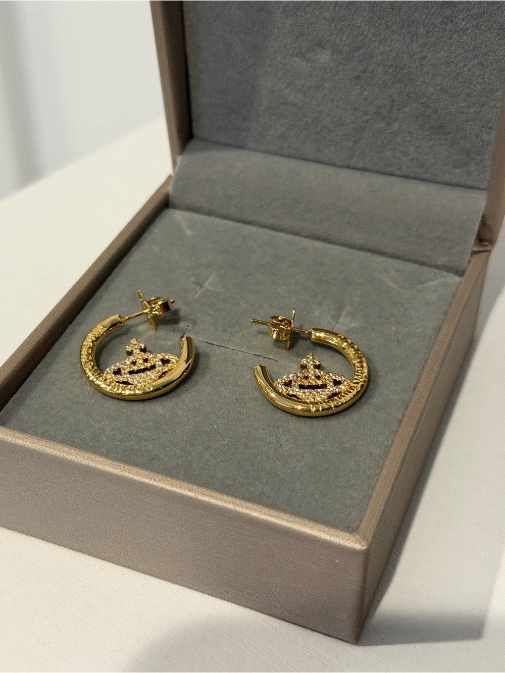 Vivienne WGold Crown Hoop Earrings by